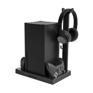 Sta per Xbox Series X Stand Verticale Multifunzione Caricamento della ventola di raffreddamento Controller Charget Charget con 2 batteria Hot Battery Hot