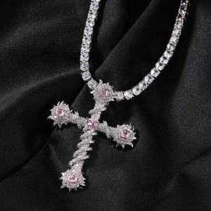 Üst kaliteli kaya kurt gelgit trendypink aşk çapraz kolye hip hop kolye bakır kaplama erkek kolye takı bling kanlı taş bijoux yaka