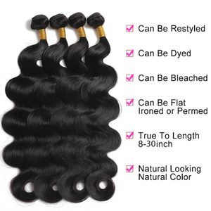Body Wave Bundles Human Hair Brazilian Weaving 12a 1/3 /4 Bunds Deal Virgin Hair 8-28Inch Natural Black Raw Hair Extensions