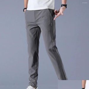 Men'S Pants Mens Golf Trousers Quick Drying Long Comfortable Leisure With Pockets Stretch Relax Fit Breathable Zipper Design Drop Del Dhufw