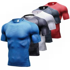 Tシャツを走っているTシャツ屋外速い乾燥した通気性トレーニングフィットネスTshirt短袖ボディービルジムスポーツシャツジョギングティー