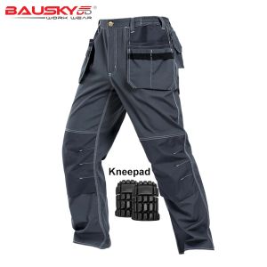 ズボンの男性ワークパンツマルチポケットツールズボンを取り外し可能なEVA膝パッド高品質の安全労働者メカニックカーゴパンツワークウェア