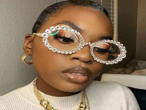 Óculos de sol Lente clara Cristal oval Mulheres Milão Semana de moda Designer de luxo Full Diamond Sun Glasses feminino Bling EyeGlasses4780931