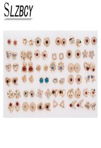Slzbcy Gold Silver Color Mix Model Crystal StudEarrings Set for Flower Triangle shaped Earring Girl Kid Jewelry 36 PAIRSLOT8222136