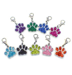 50pcs HC3581 Bling Enamel Cat DogBear Paw Prints With Rotating Lobster Clasp dangle charms Key Chain Keyrings bag Jewelry Making6888950