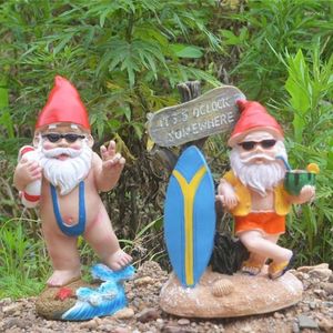 Dekorativa figurer Roliga nakna trädgårdsharts Gnome med Mankini och Life Ring Outdoor Sculpture Figure For Home Yard Lawcony Decoration