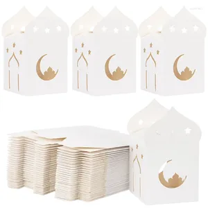 Gift Wrap 5Pcs Eid Mubarak Candy Boxes White Hollow Star Moon Cookie Packaging Box Ramadan Islamic Muslim S