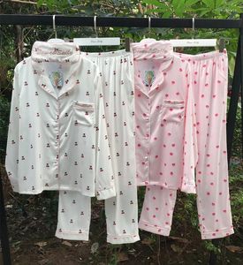 Home Clothing 2024 Fashion Spring Women's Brand Cherry Strawberry Print Silk Pajamas With Eye Mask Three-piece Set Casual Sleepwear