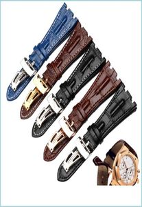 Titta på band äkta läderarmband Mens Sports Watch Strap Black Blue Watchband White Stitched 28mm High Quality AC Watche9170010