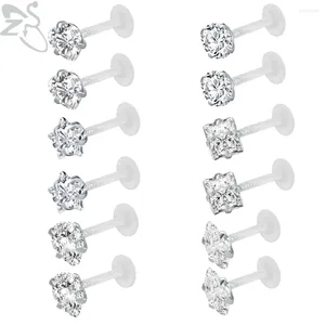 Stud Earrings ZS 1 Pair Crystal Ear For Women Girls Cubic Zirconia Earring Silicone Backs Small Round Star Square Jewelry