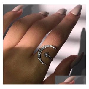 Pierścienie zespołowe moda księżyc i gwiazdorski palcem kreatywny pierścionek otwierający God Sier na prezent zaręczyn upuszczenie biżuterii Dh5xa
