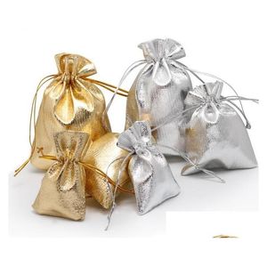 Jewelry Pouches, Bags 7X9 9X12 10X15Cm 13X18Cm Adjustable Packing Gold Sier Color Dstring Bag Dable Organza Wedding Gift Pouches Drop Dhxy2