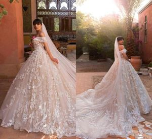 2022 Vintage Designer Wedding Dresses Off the Shoulder Full 3D Flowers Backless Court Train Custom Made Bridal Gowns1122041