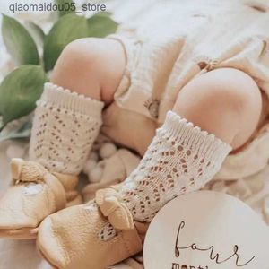 Barn strumpor flickor stickade bomull långa rör strumpor knä hög barn prinsessa strumpor baby sommar ihåliga babystrumpor q240413