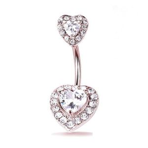 Navelklockknapp ringer 316L Surgiskt stål Kvinnor Double Gem Belly Bar Ring Body Piercing Bars Smycken Drop Leverans Dhwfy