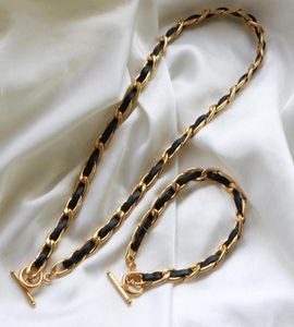 Örhängen halsband läder choker kedja ot växla svart armband för rostfritt stål kvinnor smycken set holealarrings6787480