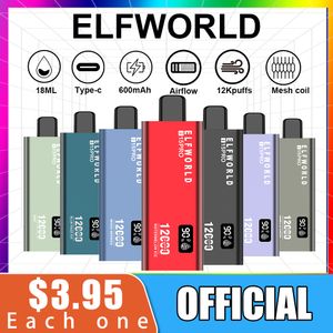 Original Elfworld 12000 12K Puff -uppladdningsbar engångsvapen Pen E Cigarett Mesh -spole 18 ml Förfylld 600mAh Battery Crystal Box 2024 Mest populära vape