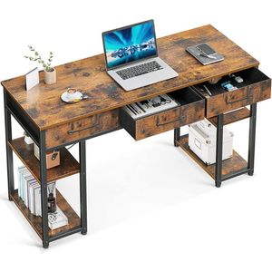 Office Small Computer Desk: Home Table with Fabric Drawers & Storage Shelves, Modern Writing Desk, Vintage 48 Inch