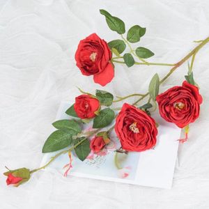 Flores decorativas Realista Artificial Natural Look Roses 6 rosa -rosa de cabeça com caule verde para casa interior