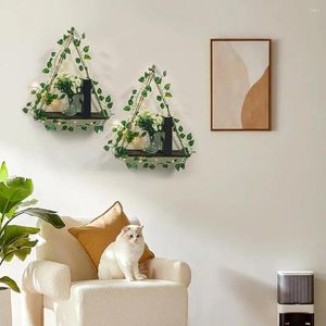 Placas decorativas estilo de decoração de parede de estilo country rústico de madeira boêmia rústica prateleira pendurada com folhas verdes artificiais LED exclusivas