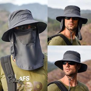 Berets Men Women Solid Wide Brim Breathable Sunshade Sunscreen Outdoor Sport Fishing Cap Summer Sun Visor Fisherman Hat Face Shield A75