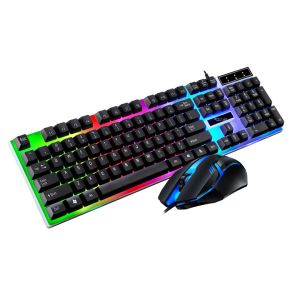 Combos G21B Wired Keyboard Mouse Set Notebook Desktop USB Luminous Keyboards Keypad Fluent Typing for Office Game White