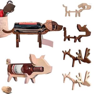 Dekorativa plattor Creative Wood Wine Rack Bottle Holder Animal Decoration Gifts Cute Dog Shape Party