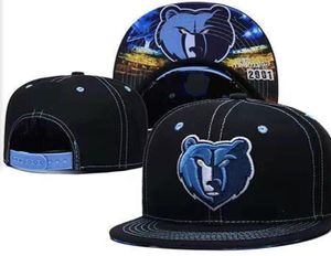 Amerikan Basketbol Grizzlies Snapback Hats Takımları Lüks Tasarımcı Finalleri Şampiyonlar Soyunma Odası Casquette Sports Hat Strapback Snap Geri Geri Ayarlanabilir Kap A3