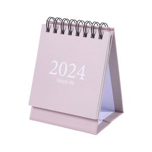 2024 Mini Livro de calendário de mesa inglesa simples com adesivos para suprimentos listar os organizadores de escritório diariamente da agenda estacionária d9e6