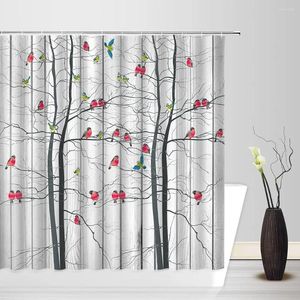Shower Curtains Tree Curtain Hooks Birds Abstract Trunk Forest Branch Winter Snowing Nature Vintage Bathroom Decor Fabric