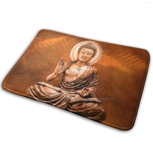 Teppiche Buddha Matte Teppich Teppich Anti-Rutsch Schlafzimmer Eingangstür Gautama Buddhismus Legende Statue Gold Kupfer Meditation