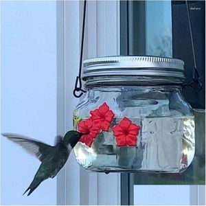 Inne zaopatrzenie ptaków Plastiki podajnik wody mason słoik wiszący hummingbird z trzema portami ogród ogrodowy taras na patio.