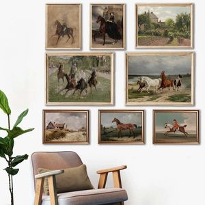 Vintage Nordic Rustic Horse Farmhouse Equestrian Race Affischer and Prints Canvas Printing Wall Art Bild för vardagsrumsdekor