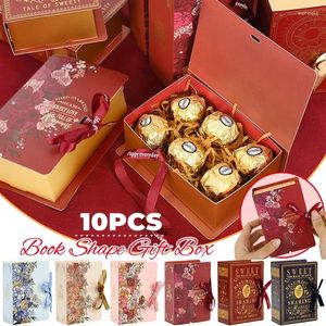 Geschenkverpackung 10pcs kreativer Buchform Hochzeitsbox für Gäste Papier Süßigkeiten Schokolade Dessert Verpackungskästen Babyparty Geburtstag