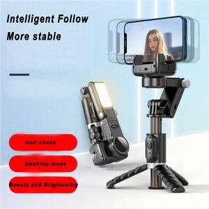 24Q18 mini stativ med LED -fyllningsljus och slutare fjärrkontroll för Huawei Mobiltelefon monopods Desktop Gimbal Stabilizer Fill Light Selfie Stick stativ