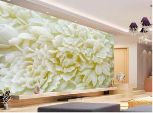 壁紙3Dカスタマイズされた壁紙カスタムジェイドペオンの花の壁画の背景クラシック壁バスルーム