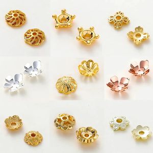 1020100Pcs 18K Gold Brass Flower Tree Leaf Round Beads Caps Tessal Caps Jewelry Beads Making Supplies Diy Findings Accessories 240408