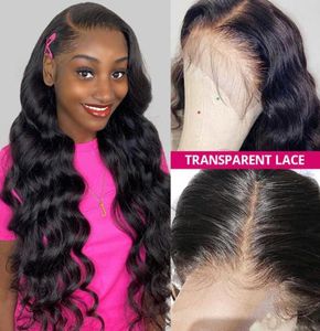 ISWHOW Transparent 4x4 Human Hair Spets Front Wigs Pre Plucked Brasilian Virgin Hair rakt kropp Kinky Curly Water Loose Deep Long4012039