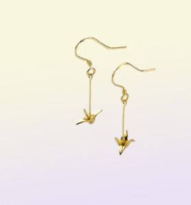Moidan Fashion 925 Sterling Silver Cute Paper Crane Long Chain Drop Earrings For Women Girl Gold Color örhängen Fina smycken 210614076852