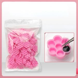 new 2024 100Pcs DIY Eyelash Extension Fans Flowering Cup Glue Holder Ring Flower Shape Pigment Tray For Grafting Eye Lashes for eyelash for