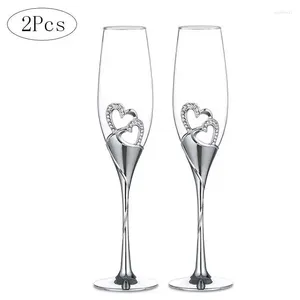 Wine Glasses 2Pcs Heart Shape Glass Wedding Champagne Lover Rhinestone Crystal Goblet Banquet Decoration