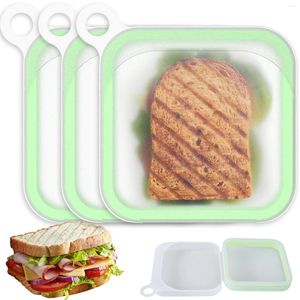 Lagringsflaskor 3st Sandwich Container Silicone Food Box med lock 6 x 1,0 tum BPA Free Toast Bento Återanvändbart mellanmål