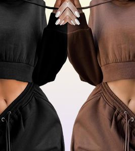 女性2枚の衣装の衣装のズボンスウェットスーツレディースクロップトップパーカーとジョガーセット8590155