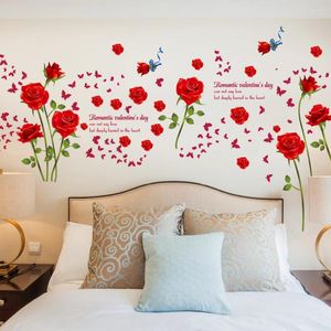 Naklejki ścienne Dekoracja domu sypialnia czerwone róże kwiaty malowidła ścienne tapeta pvc 98x147cm salon 1 pCakka