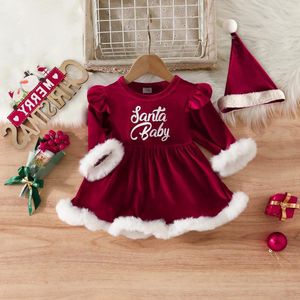 Mädchenkleider Weihnachten geborene Babykleid Plüsch Herbst Winter Langarm Strampler Santa Kleinkind Mädchen