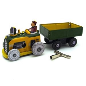 Antique Tin Toy Vehicles Wind Up Robots Iron Metal Auto Home Decor Metal Craft Car Model Collection Toy MS511 Tractor 240329