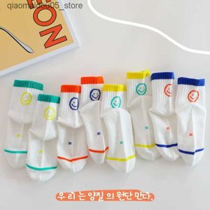 Kids Socks 4 pairs of 2024 New Year Summer Thin Boys and Girls Cotton Smiling Letter Style Baby Girls Boys Sock Set 1-12 years Q240413