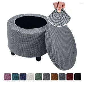 Stol täcker avtagbar elastisk förvaring Ottoman Stool Cover Round Foot Pall Stretch Opening Foot Rest Slipcovers Slipcover