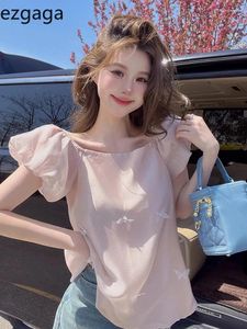 Women's Blouses Ezgaga Blouse Women Sweet Butterfly Square Collar Puff Short Sleeve Elegant Fashion Shirts Summer Casual Female Tops Chic