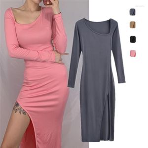 Casual Dresses French Style Design Crossbody Sexy High Slit Waist-Tight Slim Looking Elegant Adult Lady Like Woman Long Dress Slim-Fit